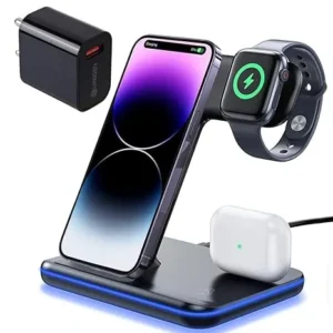 🔋 3-in-1 Wireless Charging Station – A sleek 15W Type-C PD charger that powers your headphones, smartphones, and all Qi-enabled devices in one place, reducing clutter. ⚡ Includes a Quick Charge 18W adapter for fast, efficient charging. 🎧 Compatible with a wide range of devices, making it an all-in-one solution. 💼 Compact and minimalist design fits perfectly on any desk or nightstand. 🔌 Type-C PD provides stable, rapid charging performance.